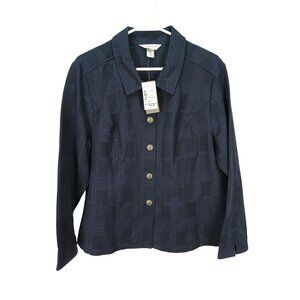 Christopher & Banks Womens Petite P/XL Navy Textured Button-Up Jacket